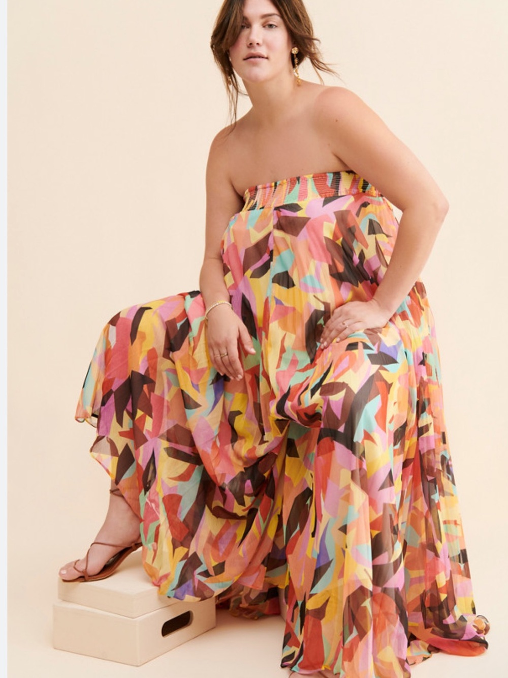 Ranna Gill Strapless Open Back Wide Leg Jumpsuit 1X